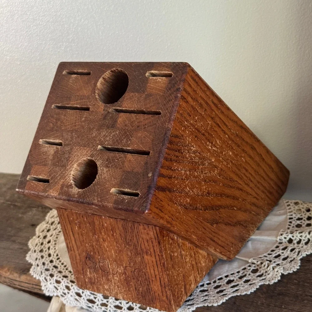 Cutco Vintage Oak Wood Knife Block 10 Slot Kitchen Cutlery Storage Organizer